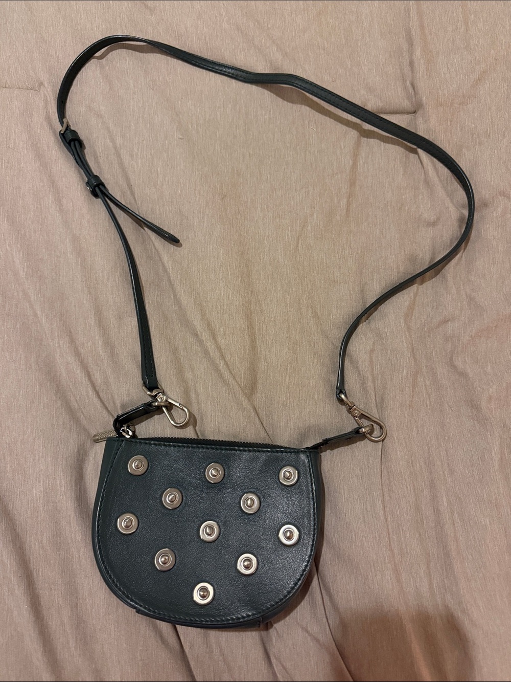 Dark GreenCrossbody Bag with Silver Grommets
